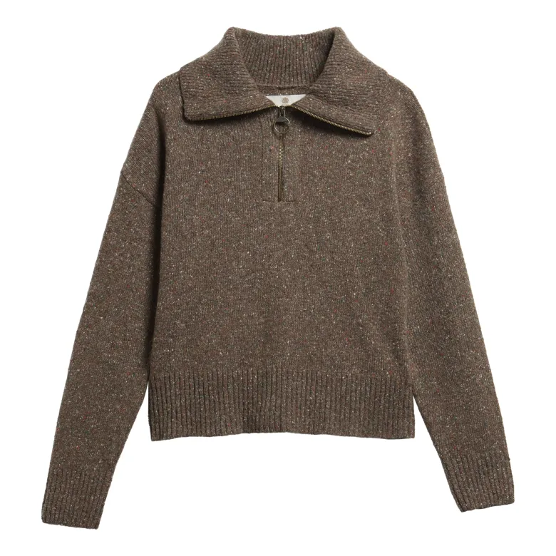 Lavensdale Half Zip Fleck Knitted Jumper | Deep Camel