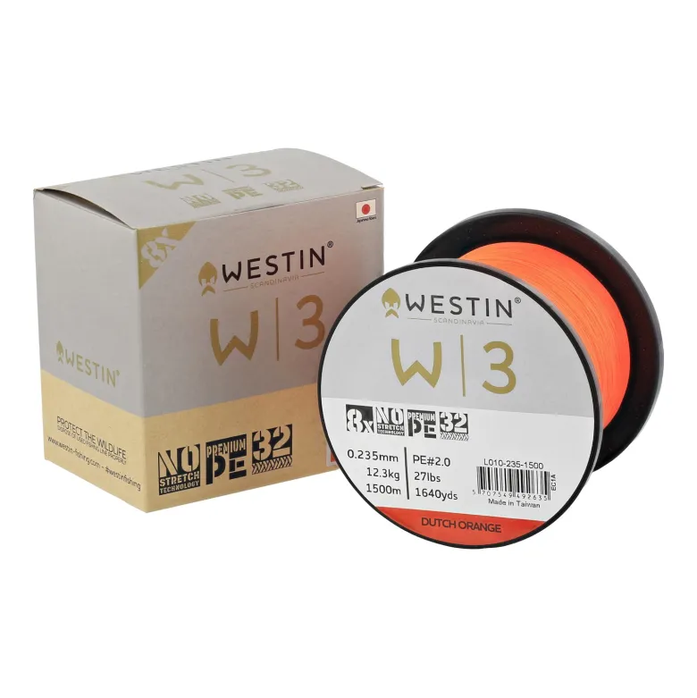 W3 8-BRAID 3000M/3300YDS 0.148MM 6.1KG/13LBS PE0.8 DUTCH ORANGE